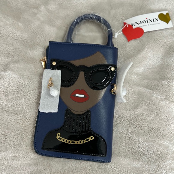 NWT Enjoinin Mini Top Handle Crossbody Bag Novelty Face Design - Picture 2 of 3